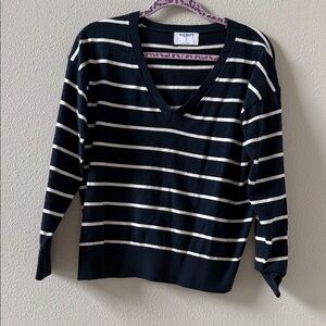 Old Navy Women's V-Neck Sweater in Navy and White Stripes